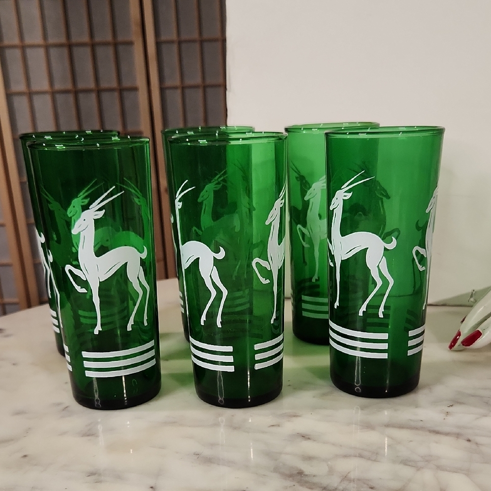 Vintage |  Gazelle MCM Hazel Atlas Highball Glass Set 6